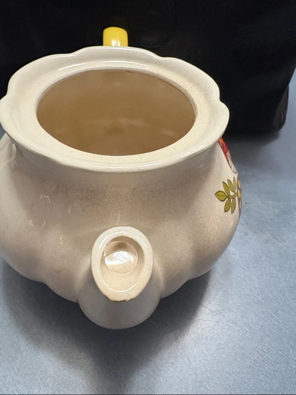 Vintage Mushroom Ceramic Teapot with Yellow Lid and Handle